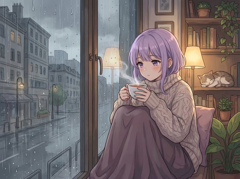 海角社区动漫美图-雨天少女